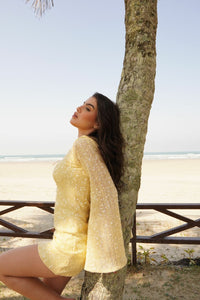 Vestido Bordado Paetê Decote Duplo