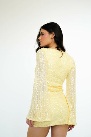 Vestido Bordado Paetê Decote Duplo