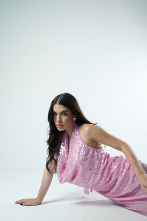 Vestido Degagê Paete Longo Ultra Glow