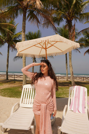 Vestido Bordado Paetê Decote Costas