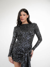 Vestido Bordado Paetê Decote Costas