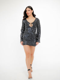 Vestido Bordado Paetê Decote Duplo