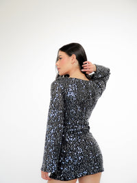 Vestido Bordado Paetê Decote Duplo