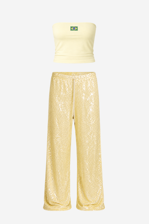 Kit Tube Top Brasil + Calça Paetê Ultra Glow